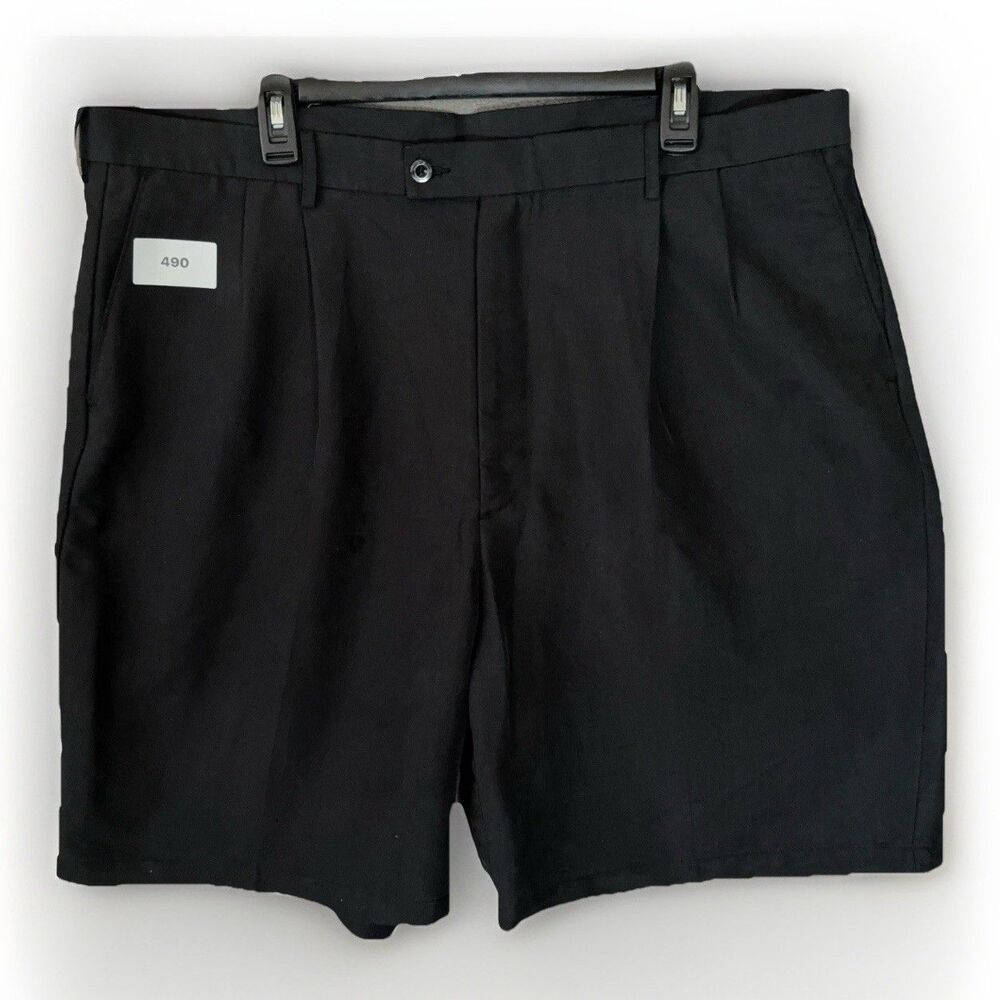 Nike Golf Men Pleated Front Shorts Size 42 Black Vintage Crest Tag Rayon Blend